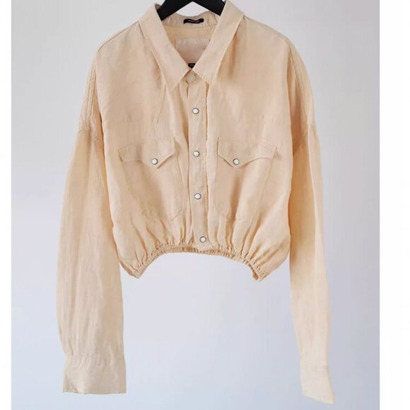 NWT R13 Crossover Utility Bubble Shirt Maize Linen Chambray Light Yellow - Picture 5 of 9